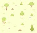 Background green spring park with trees, grass, bushes, stumps and stones. Stylish flat pattern Royalty Free Stock Photo